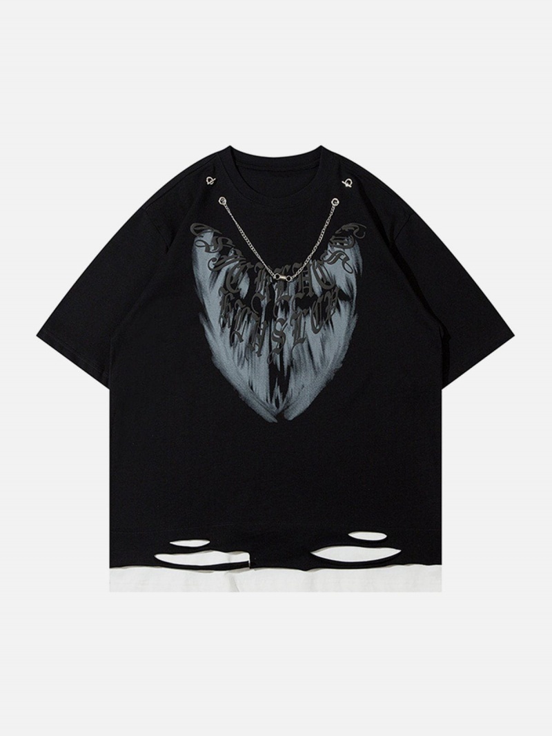 T Shirts Aelfric Eden Irregular Cut Grey Feather Print Tee Blanche | XTB-41169869